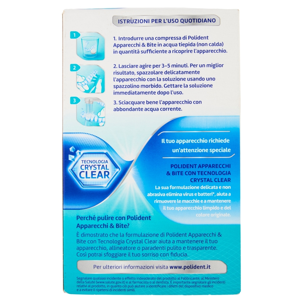 Polident Apparecchi & Bite, Pulitore per Protesi Dentale, Apparecchi, Allineatori, Bite 30 compresse